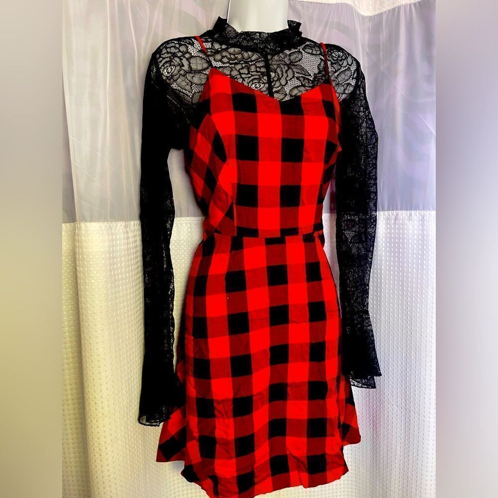 Y2K Red and Black Checkered Mini Dress - Picture 2 of 5